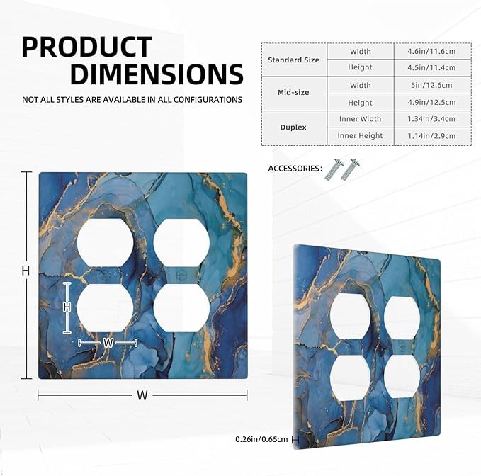 Decorative Outlet Covers Blue Marble Modern Ombre Watercolor Ink Art 2 Gang Double Duplex Light Switch Cover Wall Plates Electrical Socket Cover Art Faceplate for Bedroom Bathroom