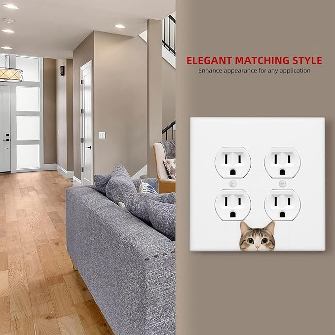 Cat Double Duplex Receptacle Outlet Cover Wall Plate Decorative 2 Gang Light Switch Covers Electrical Switchplate Home Decorate Faceplat for Bathroom Bedroom Kitchen Room 4.5 x 4.5 Inch
