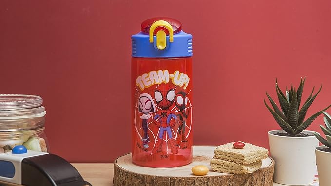 Zak Designs Marvel Spider-Man Kids Water Bottle with Spout Cover and Carrying Loop, Durable Plastic, Leak-Proof Water Bottle Design for Travel (16 oz, 2-Pack, Spidey and His Amazing Friends)