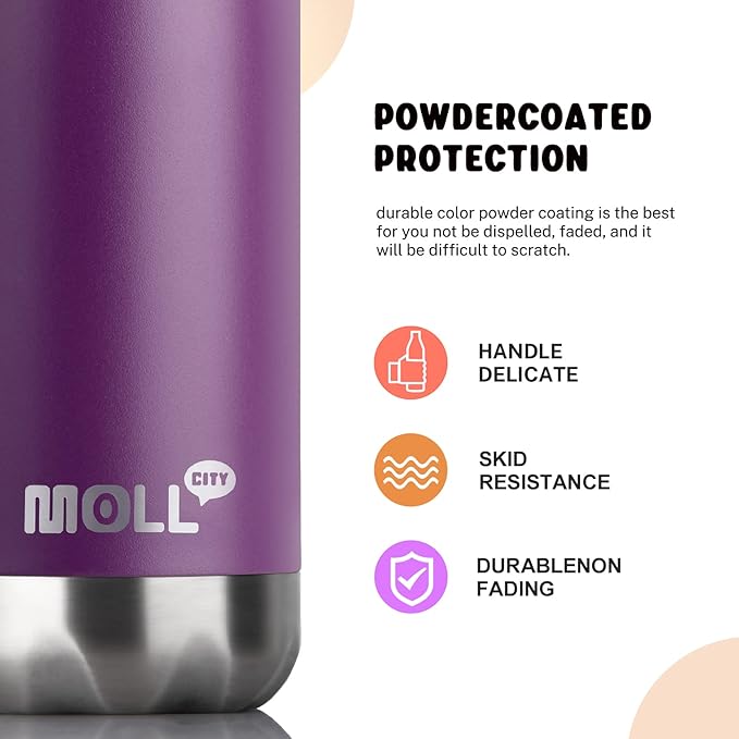 Water Bottle 17 oz Stainless Steel Vacuum Insulated Sports Water Bottle No Straw Reusable Metal Leak Proof Flask Cola Shape-BPA Free (Purple)