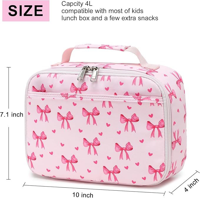 LOIDOU Lunch Box for Kids Boys Girls Insulated Lunch Bag Thermal Meal Tote Reusable Lunch Pail Bags for School Travel (Bow Tie Pink)