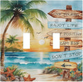 Tropical Beach Palm Tree Summer Coastal Ocean Sunset Decorative Switch Plates 2 Gang Double Toggle Outlet Light Switch Cover Wall Plate Electrical Faceplate for Bedroom Living Room Decor
