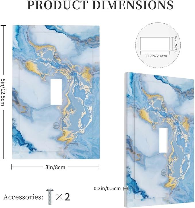 Beautiful Marble Texture Blue Gold Fluid Abstract Print Decorative Light Switch Cover 1 Gang Single Toggle Device Electrical Faceplate Switchplates Decorator Outlet Wall Plate for Bedroom Bathroom