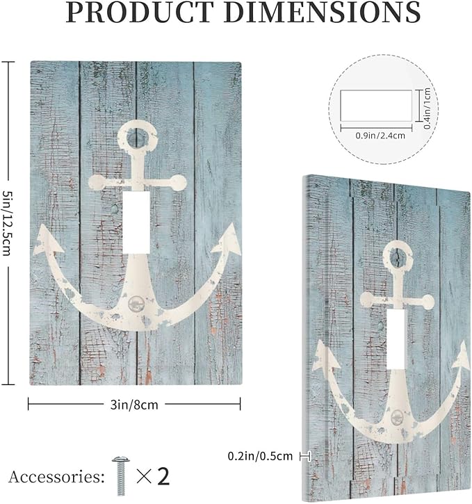 Anchor Rustic Sailing Nautical Wooden Planks Marine Decorative Light Switch Cover 1 Gang Single Toggle Device Electrical Faceplate Switchplates Decorator Outlet Wall Plate for Bathroom Farmhouse Decor