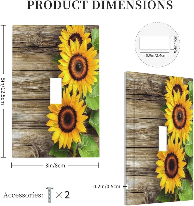 Decorative Light Switch Cover Sunflowers Rustic Wood 1 Gang Single Toggle Device Electrical Faceplate Switchplates Decorator Outlet Wall Plate For Farmhouse Cabin Decor