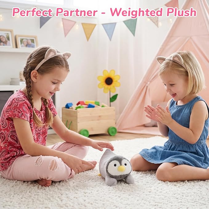 Weighted Penguin Stuffed Animal,10inch Weighted Plush Kawaii Penguin Stuffed Animal,Soft Penguin Plush Toy Huggable Weighted Plushie Pillow Gifts for Kids Girls Boys