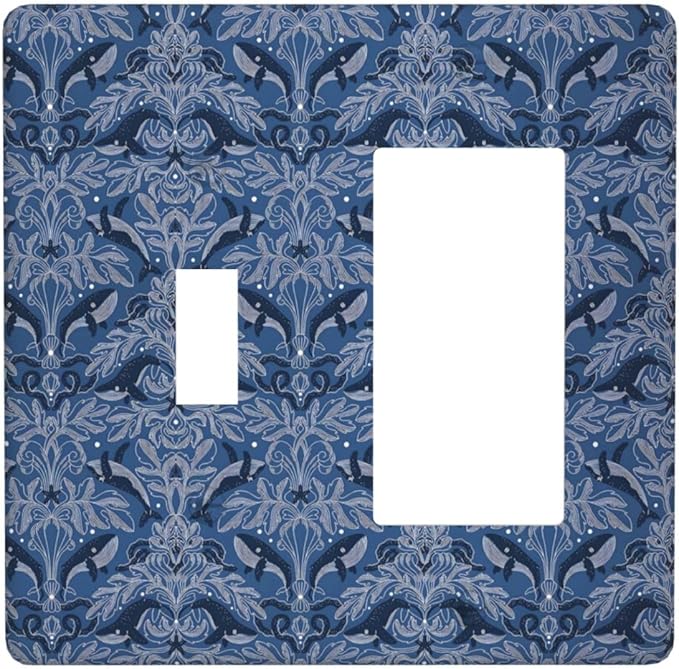 Blue Modern Nautical Art Whale Fish Ocean Damascus Outlet Covers 1 Toggle 1 Rocker Combination Decorative Wall Plate Electrical Switch Plates Light Switch Cover Plate for Bedroom Living Room Decor