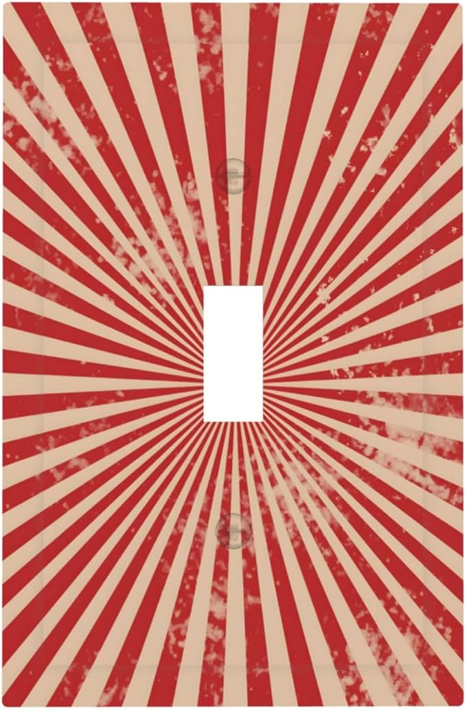 Retro Circus Sparkling Red White Lines Mid Century Decorative Light Switch Cover 1 Gang Single Toggle Device Electrical Faceplate Switchplates Decorator Outlet Wall Plate for Farmhouse Home Decor