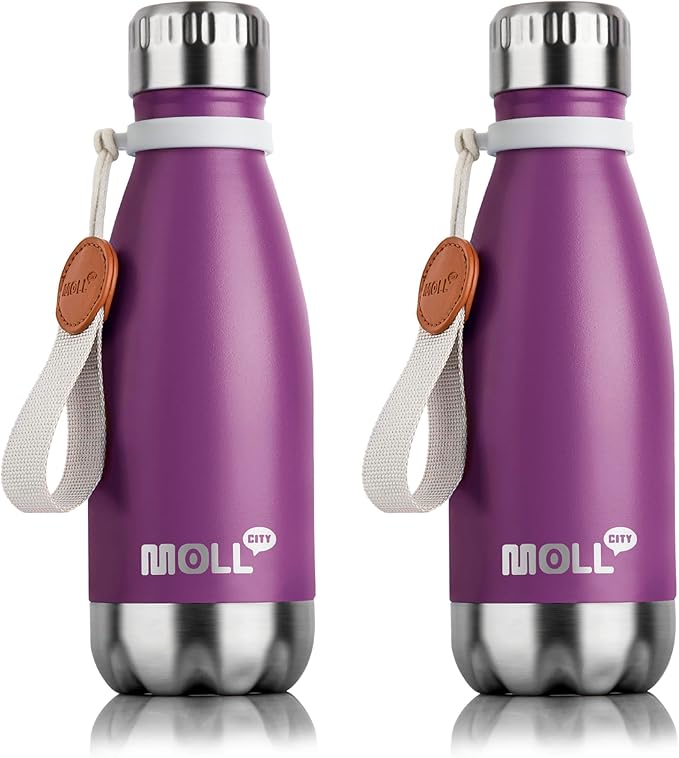 9 oz Small Water Bottle for Kids - Stainless Steel Vacuum Insulated Water Bottle for School-Cola Shape Sports Water Flask Leak Proof (Dark Purple)