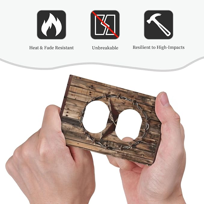 Outlet Covers Rustic Star Western Cowboy Wood 1 Gang Duplex Light Switch Cover Plate Decorative Wall Plates Electrical Switchplate Receptacle for Farmhouse Home Decor（2 Pack）