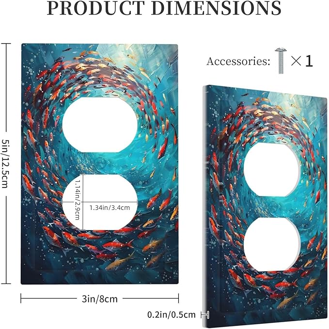 Ocean Fish School Of Fish Vortex Deep Sea Outlet Covers 1 Gang Duplex Light Switch Cover Decorative Switch Plates Electrical Receptacle Faceplate Wall Plate for Kids Room Bedroom Decor