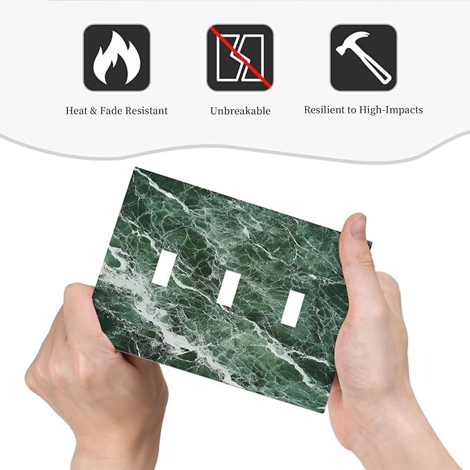 Decorative Switch Plates Forest Marble Dark Green With White Vein 3 Gang Wall Plate Triple Toggle Light Switch Cover Faceplate Electrical Wall Panels For Bathroom Kitchen Decor