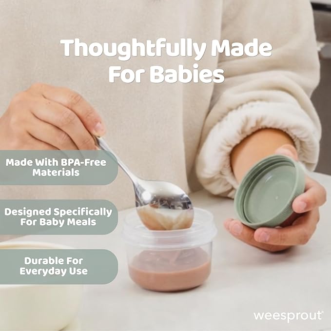 WeeSprout Leakproof Baby Food Storage - 12 Set, Small Plastic Containers with Lids, Lock in Freshness, Nutrients & Flavor, Freezer & Dishwasher Friendly, 4oz Snack Containers (Variety Matte)