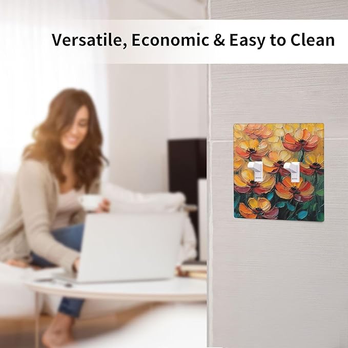 Decorative Art Light Switch Covers Color Flower Blaze 2 Gang Double Toggle Wall Plate Decorative Switchcover Electrical Switchplate for Home Decor