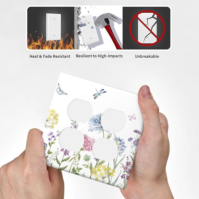 Colorful Wildflowers Dragonfly Lavender Butterfly Insect Outlet Covers 2 Gang Double Duplex Decorative Light Switch Covers Electrical Wallplates Socket Faceplate for Bedroom Living Room Decor