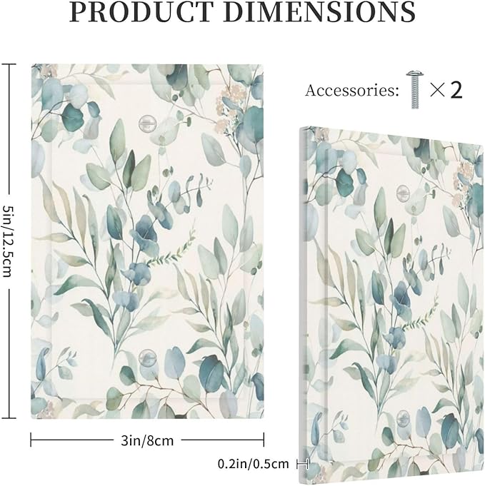Boho Green White Eucalyptus Leaf Floral Light Switch Cover Plate 1 Gang No Device Blank Electrical Wall Plates Faceplate Decorative Switch Plate Covers for Farmhouse Living Room Decor