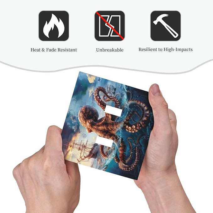 Light Switch Cover Plate Deep Ocean Octopus Sailboat Sea Monster 2 Gang Double Toggle Decorative Switch Plates Plug Cover Wall Plates Electrical Faceplate for Bathroom Bedroom Decor