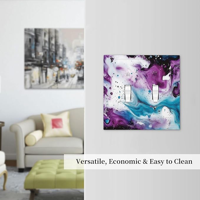 Decorative Switch Plates Purple Blue Swirl Marble Tiles 2 Gang Double Toggle Outlet Light Switch Cover Wall Plate Electrical Faceplate For Bed Room Living Room Decor