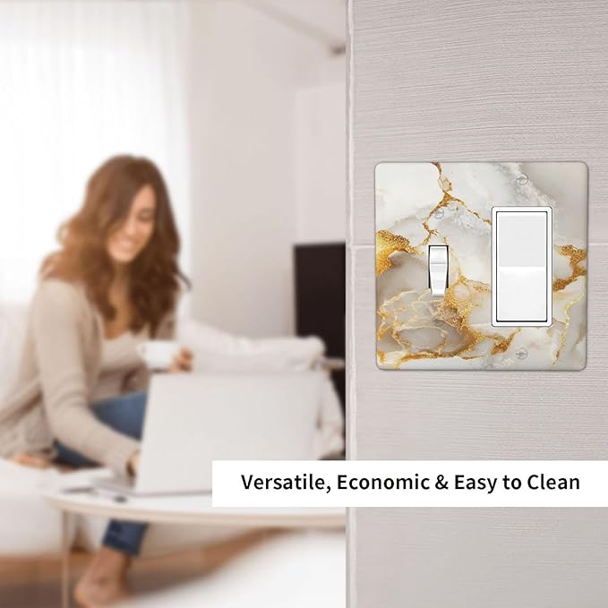 Gold Marble Crack Simple Abstract Print Outlet Covers 1 Toggle 1 Rocker Combination Decorative Wall Plate Electrical Switch Plates Light Switch Cover Plate for Bathroom Kitchen Home Decor