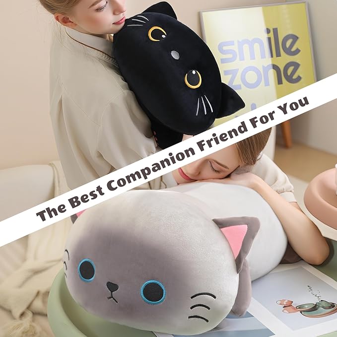 Finebee Weighted Black Cat Stuffed Animals, Cute Weighted Black Cat Plush, Soft Stuffed Weighted Plushie Pillow Gifts for Girls Boys(9.8" 0.8Lbs)