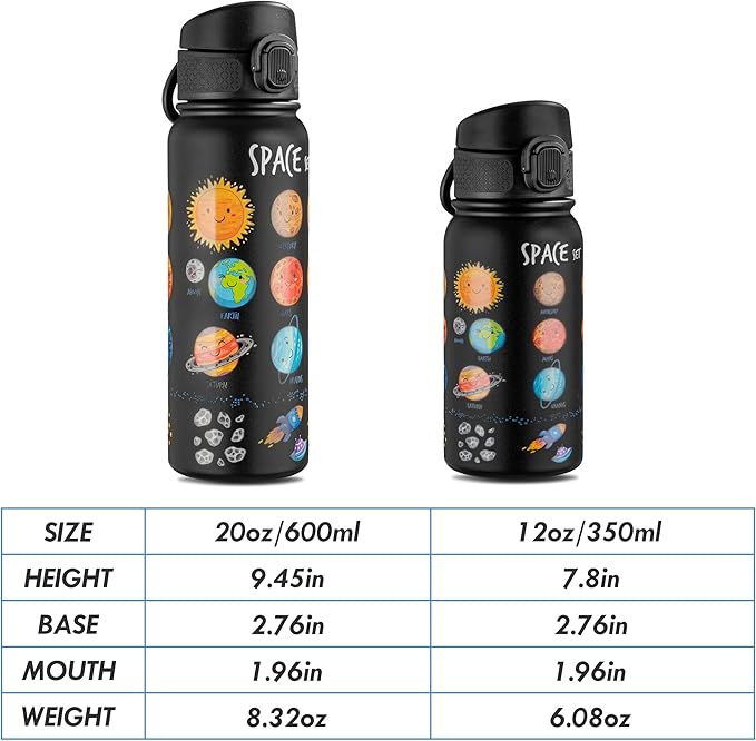 OLDLEY 12oz Kids Water Bottle, Stainless Steel Insulated Water Bottle For Kids, With Straws Leak-proof, Kids Water Bottles For School Boys Girls,Space Planet