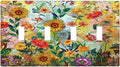 Fall Colorful Sunflower Floral 4 Gang Wall Plate Quad Toggle Light Switch Cover Decorative Outlet Covers Electrical Light Switches Faceplate for Bedroom Bathroom Kitchen Decor