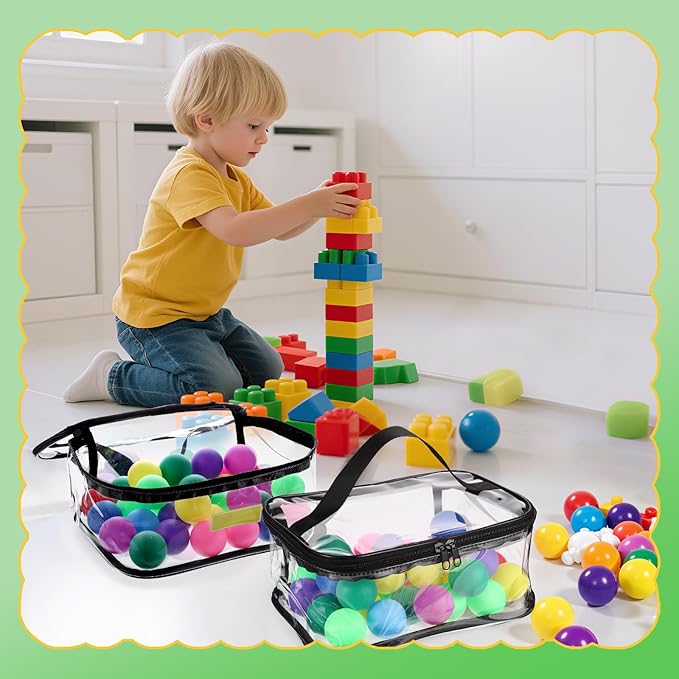 6 Packs Clear Toy Storage Bags, PVC Waterproof Toy Organizer with Zip Reusable Bags for Building Blocks, Board Game, Puzzles
