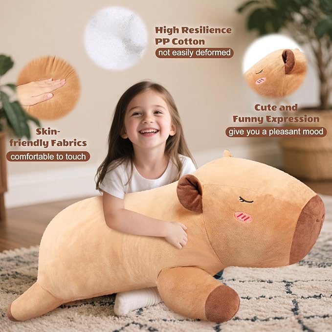 SuzziPals 43 inch Giant Capybara Plush, Lifelike Giant Stuffed Animal for Stress Relief & Companion, Extra Soft Plush Big Plushies Hugging Plush, Jumbo Capybara Gifts