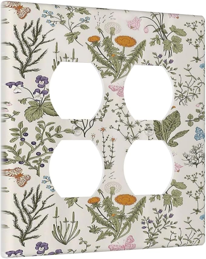 Outlet Covers Boho Floral Vintage Flowers Plants 2 Gang Decorative Light Switch Cover Double Duplex Wall Plates Switch Plates Electrical Socket Covers for Bathroom Bedroom Decor