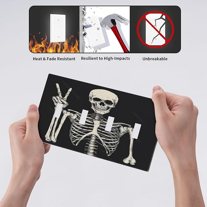 Light Switch Covers Skeleton Skull Boho Hippie Dark Background Quad Toggle Electrical Faceplate 4 Gang Wall Plate Decorative Switch Plates For Cabin Office Decor