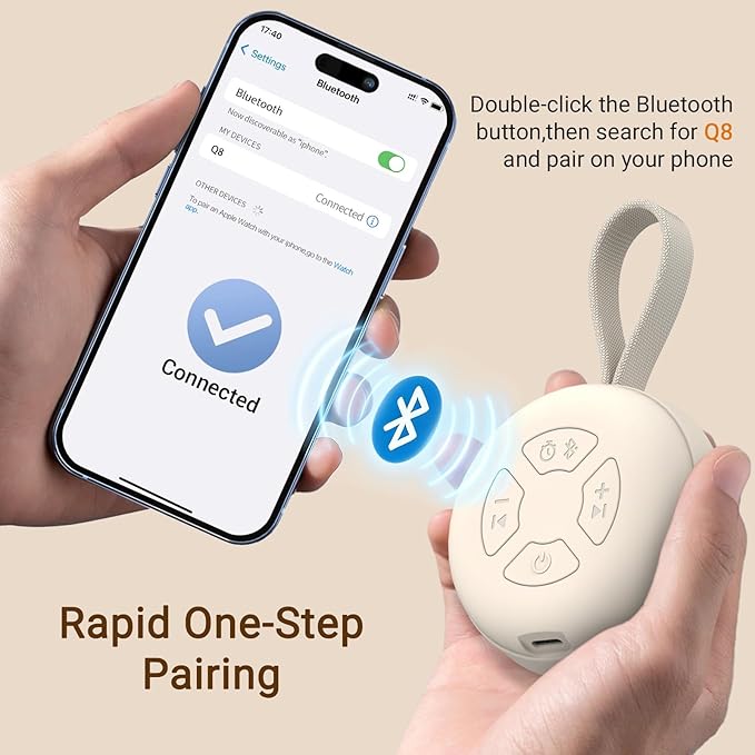 Portable Baby Sound Machine [White Noise for Babies Kids Adults][Supports Bluetooth Audio Playback][Timer Function][12 Soothing Sounds] 15 Hours Battery Life, Travel,Shower,Clips on Baby Stroller