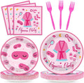 100 Pcs Pajama Party Paper Plates and Napkins Set Sleepover Party Decorations Supplies Girls Sleepover Tableware Favors for Spa Slumber Birthday Hot Pink Pajama Party Decorations Serves 25