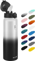 Fanhaw 32 oz Insulated Stainless Steel Water Bottle with Straw Lid, Leakproof Sports Bottle for Men, Women & Teens (White Black)