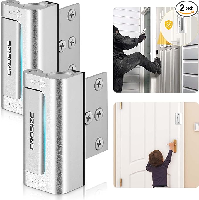 Home Security Door Locks 2 Pack, Metal Door Reinforcement Lock, 3" Withstands 1000 lbs of Impact for Inward Swing Doors, Defender Door Locks for Kids Safety, Prevent Unauthorized Entry (Silver)