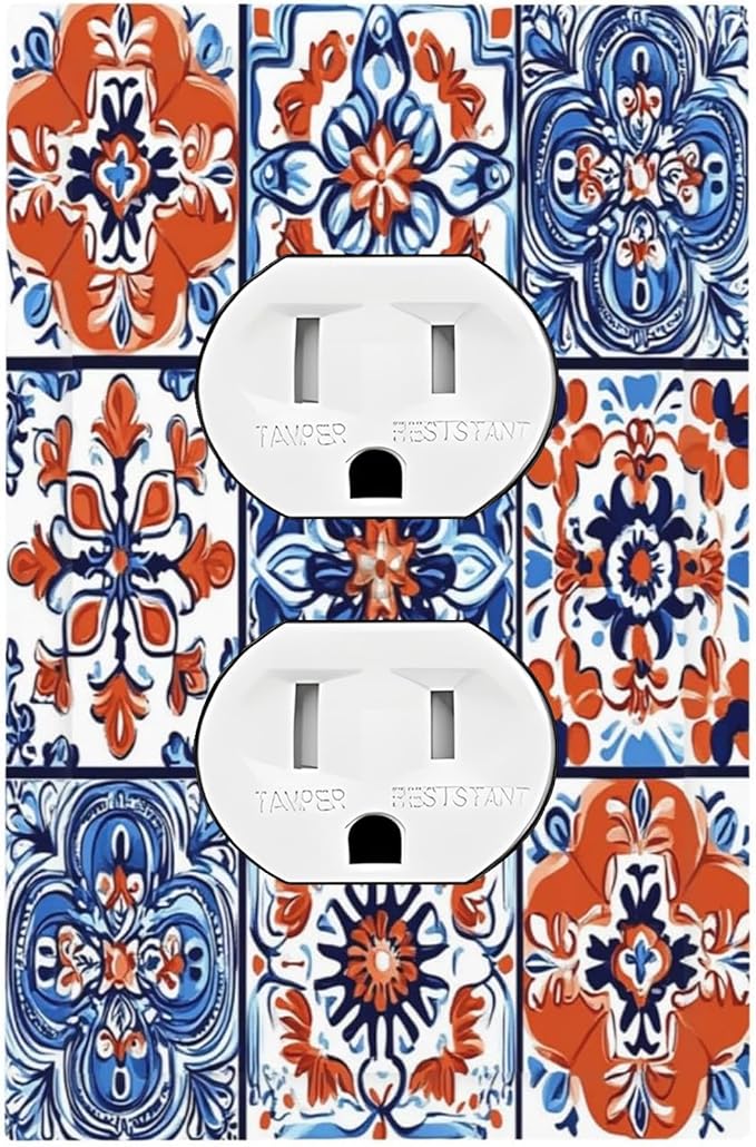 Outlet Covers Colorful Talavera Mexican Tile 1 Gang Duplex Light Switch Cover Decorative Switch Plates Electrical Receptacle Faceplate Wall Plate For Bathroom Kitchen Decor