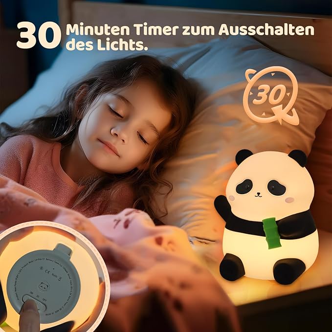 Rytinazzz Panda Night Light, 50-Hour Battery & Pat-to-Change Brightness, Squishy Silicone Lamp for Girls Kids Bedroom, USB Rechargeable with Timer, Mothers Day Gifts for Kids