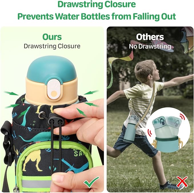 Water Bottle Carrier for Kids - Water Bottle Holder with Strap, Boys Girls Water Bottle Sling Bag for 10/12/14/16/18Oz Water Bottles Walking Hiking Camping