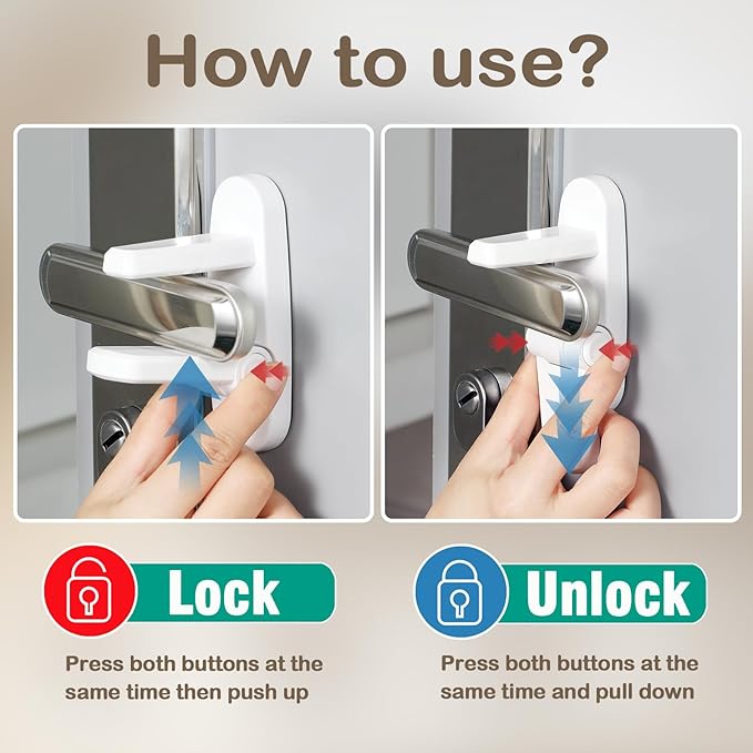 Childproof Door Lever Lock(2 Pack) Door Locks for Kids Safety,Preventing Babies From Opening Doors,Child Proof Door Lock with 3M Adhesive,Easy Install & Remove,Durable ABS,White