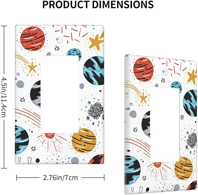 Universe Planets Stars 1-Gang Rocker Wall Plate, Cartoon Outer Space Decorative Single Rocker Switch Plate for Kids Room & Playroom