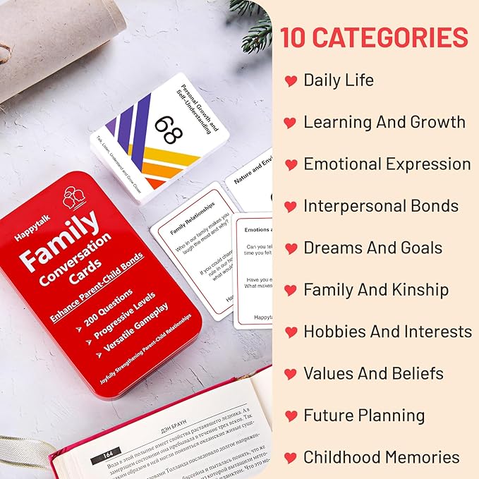 Happytalk Conversation Cards for Kids - 200 Engaging Questions for Family Game Night, Road Trips & Therapy Games, Perfect for Quality Family Time & Fun Conversations