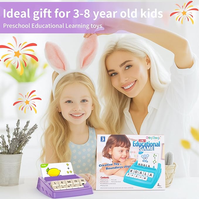Matching Letter Games for Kids Ages 4-8,Learning & Education Toys for Preschool Boys Girls Spelling/Reading/Math Learning/Word Recognition,Birthday Gifts Educational Toys for Kindergarten Kids, Purple