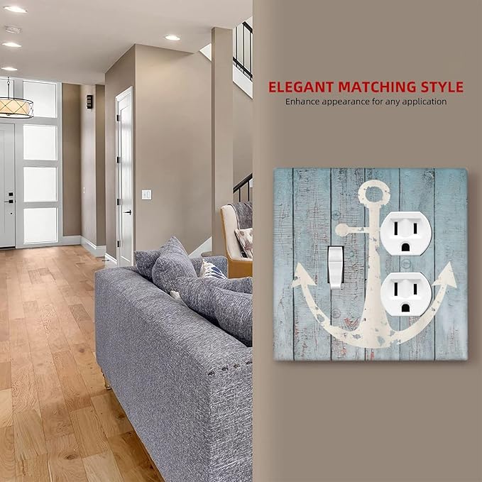 Anchor Rustic Sailing Nautical Wooden Planks Marine Wallplates 1 Toggle 1 Duplex Switch Plate Electrical GFCI Faceplate Decorative Light Switch Covers for Bathroom Farmhouse Decor