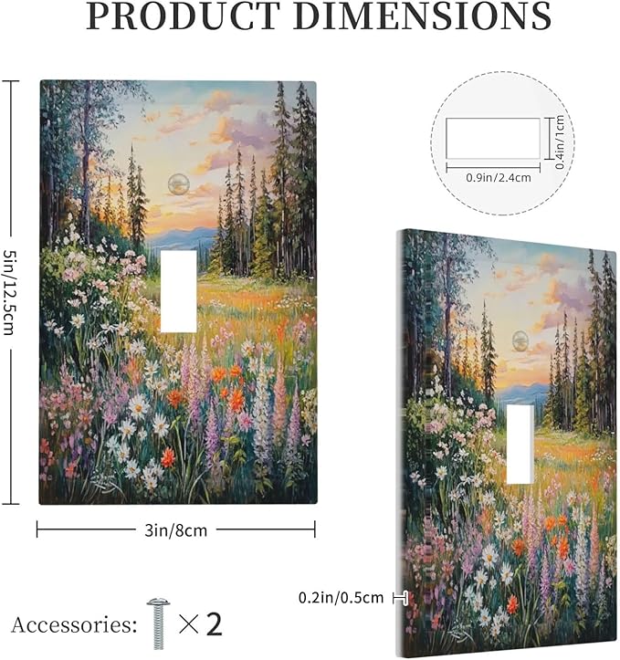 Decorative Light Switch Cover Floral Landscape Rustic Nature Wildflower 1 Gang Single Toggle Device Electrical Faceplate Switchplates Decorator Outlet Wall Plate For Bed Room Living Room