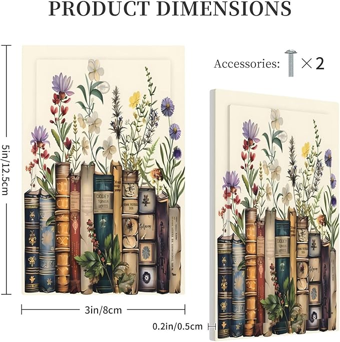 Plant Floral Books Colorful Flower Light Switch Cover Plate 1 Gang No Device Blank Electrical Wall Plates Faceplate Decorative Switch Plate Covers for Kids Room Bedroom Decor