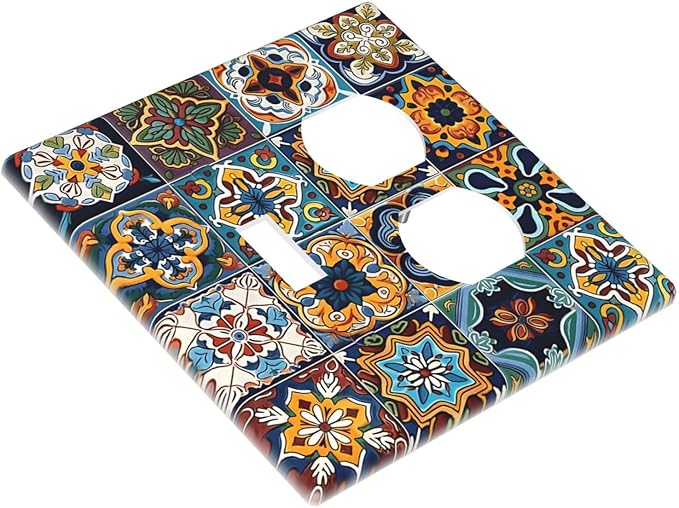 Mexican Talavera Tiles Floral Wallplates 1 Toggle 1 Duplex Switch Plate Electrical GFCI Faceplate Decorative Light Switch Covers for Bathroom Kitchen Decor