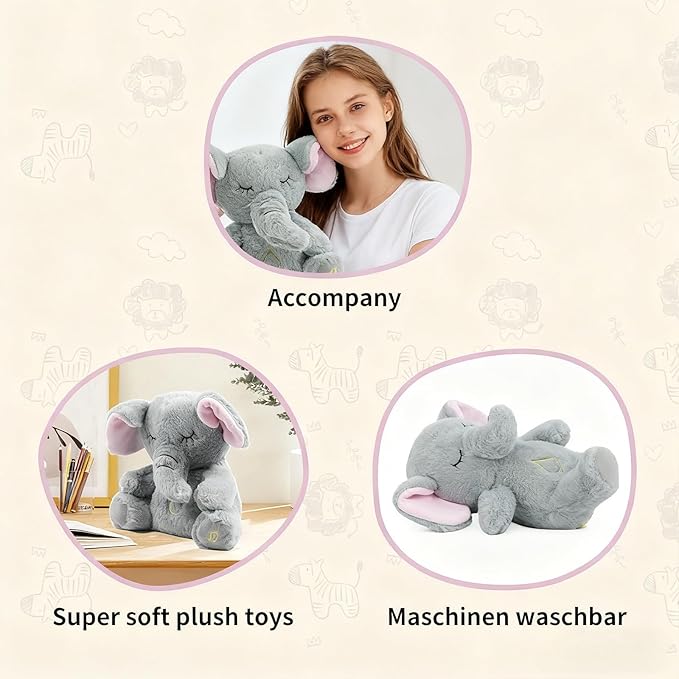 rytopt Breathing Stuffed Animal, Upgraded Version, No Breathing Movement in Its Abdomen, Elephant Stuffed Animal, 4 Gear Adjustment, Volume Control & Music