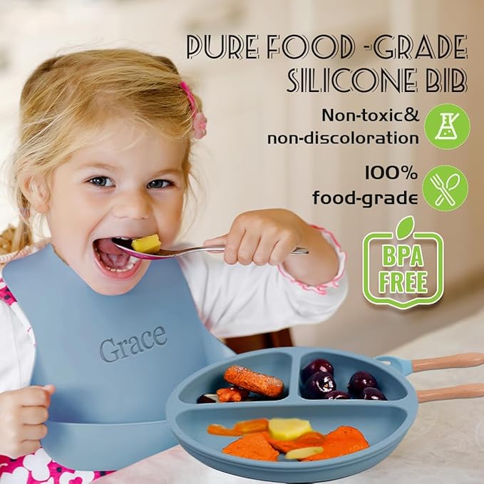 Personalized Silicone Suction Plates for Baby，Custom Toddlers Spoon and Fork, Baby Feeding Set with Name,Baby Birthday Gift for Boy & Girl