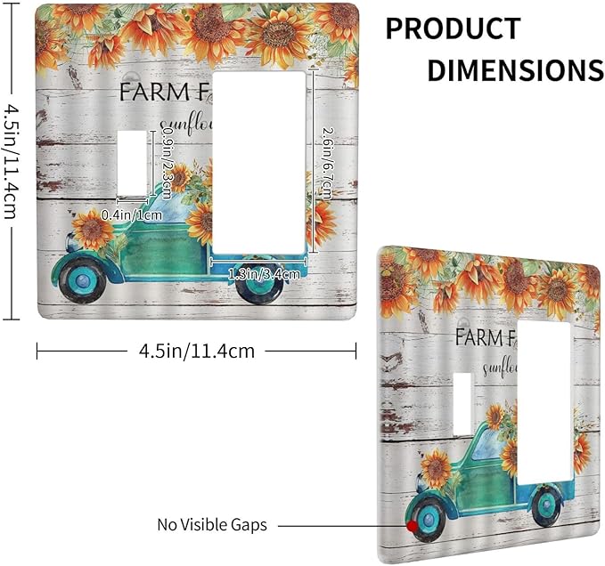 Decorative Outlet Covers Teal Farm Truck Pulling Sunflowers 2 Gang 1 Gang Wall Plate Single Toggle Rocker Device Combination Light Switch Cover Plate Jumbo Switch Plate Cover for Farmhouse
