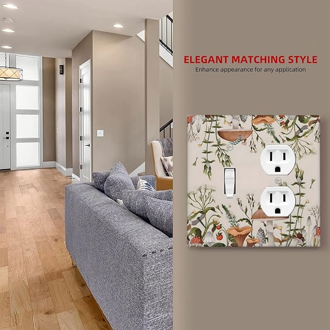 Boho Mushroom Forest Plants Wildflowers Insects Wallplates 1 Toggle 1 Duplex Switch Plate Electrical GFCI Faceplate Decorative Light Switch Covers for Kids Room Home Decor