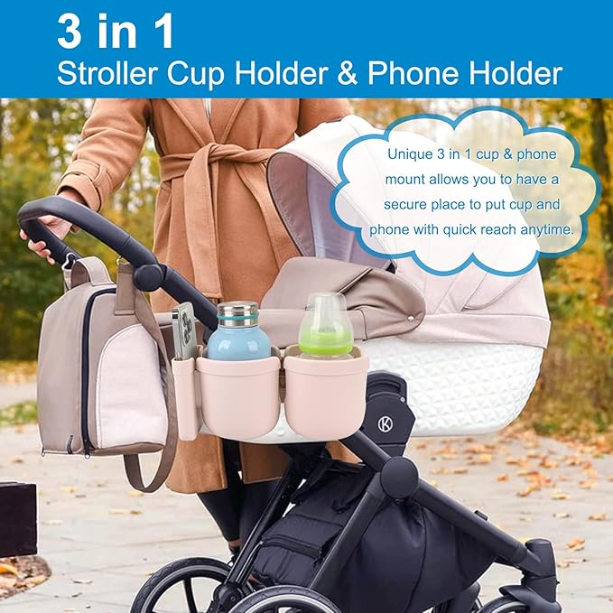Accmor Stroller Cup Holder with Phone Holder, Bike Cup Holder, Universal Cup Holder for Uppababy Nuna Doona Strollers, 2-in-1 Cup Phone Holder for Stroller Bike Accessory